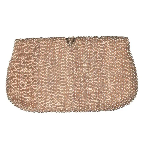 Vintage Pearl Beaded Clutch Floral Design made in Japan 4x7 Inches - Picture 2 of 11
